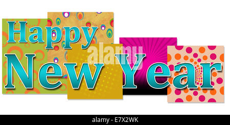 Happy New Year auf farbigen Hintergrund Stockfoto