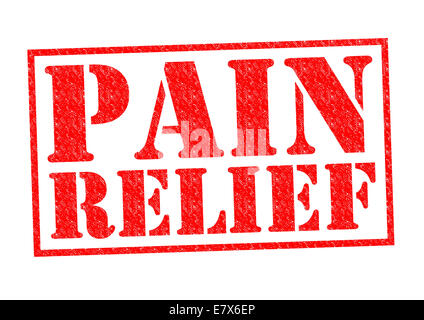 PAIN RELIEF rot Stempel auf einem weißen Hintergrund. Stockfoto