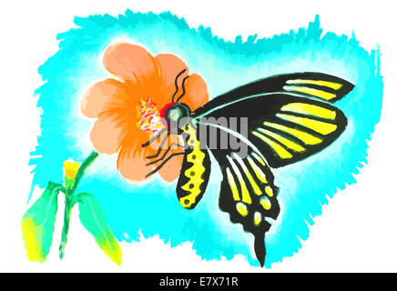 bunte Schmetterling mit Blumen-Malerei-Hintergrund Stockfoto