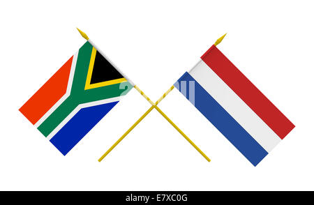 Flaggen der Niederlande und Südafrika, 3d Rendering, isoliert Stockfoto