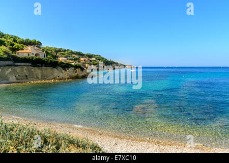 Perfekter Ort für Schnorcheln, Strand von Sanary-Sur-Mer, Var, Cote Azur, Frankreich Stockfoto