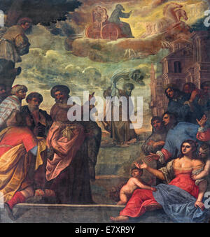 PADUA, ITALIEN - 9. SEPTEMBER 2014: Schmerzhafte Szene als Prophet Elijah in einem Wagenfeuer in den Himmel aufsteigen Stockfoto