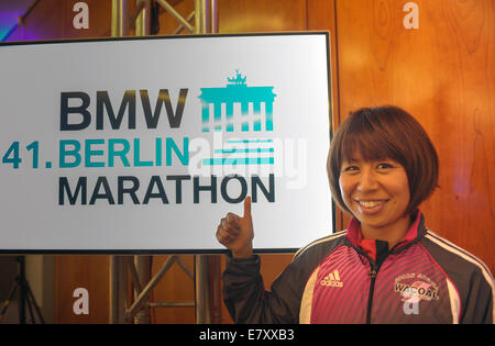 Berlin, Deutschland. 25. Sep, 2014. Langstreckenläufer Kayoko Fukushi Japan beteiligt sich an einer Pressekonferenz anlässlich der 41. Auflage des Berlin-Marathon in Berlin, Deutschland, 25. September 2014. Bildnachweis: Dpa picture Alliance/Alamy Live News Stockfoto