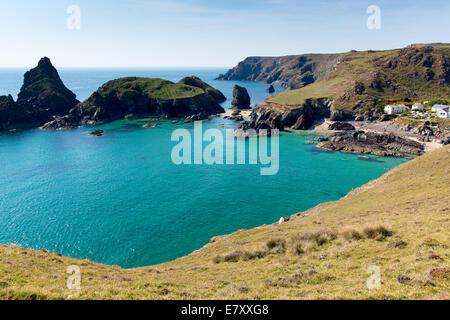 Kynance Cove The Lizard in der Nähe von Helston Cornwall England UK an einem schönen sonnigen Sommertag mit blauem Himmel und Meer Stockfoto