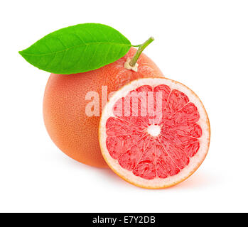 Rosa Grapefruit, isoliert auf weiss Stockfoto