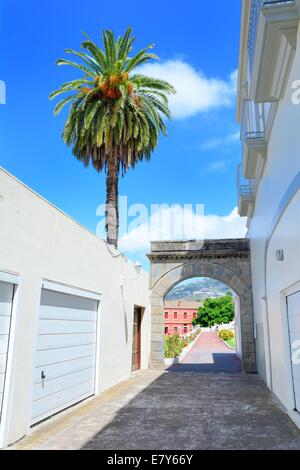 Eingang Tor zum Botanischen Garten in La Orotava, Teneriffa, Spanien. Stockfoto