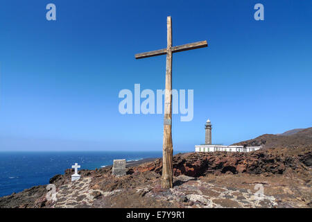 El Hierro - Cross auf dem Leuchtturm Faro de Orchilla Stockfoto