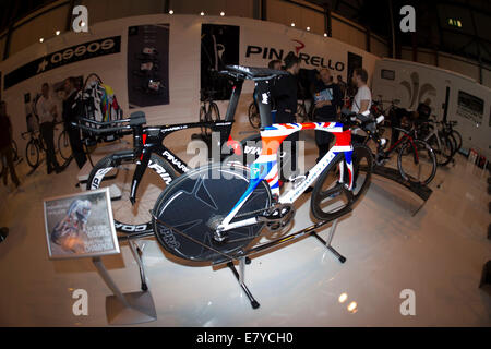 Sir Bradley Wiggins Pinarello Zeitfahrrad. Stockfoto