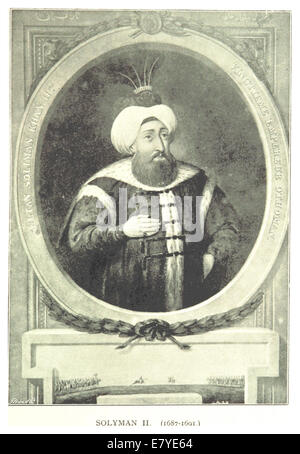 Dies ist eine Illustration aus dem Jahr 1895, die auf Seite 543 von Sprys Werk Solyman II., den osmanischen Sultan, im späten 17. Jahrhundert (1687–1691) darstellt. Es enthält eine Skizzenzuordnungszeichnung. Stockfoto