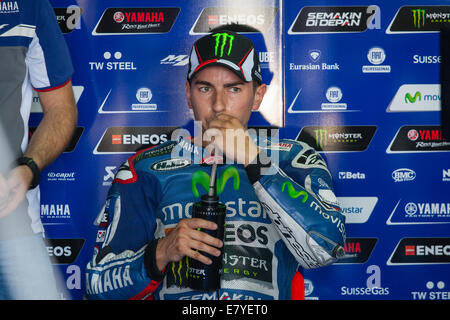 Motorland, Alcaniz, Aragon, Spanien Grand Prix Movistar de Aragon. 26. September 2014. Jorge Lorenzo (ESP), Movistar Yamaha MotoGP-Fahrer in Aktion während dem freien Training der MotoGP in die Grand Prix-Movistar aus der Circuito de Motorland Aragon. Bildnachweis: Aktion Plus Sport/Alamy Live-Nachrichten Stockfoto