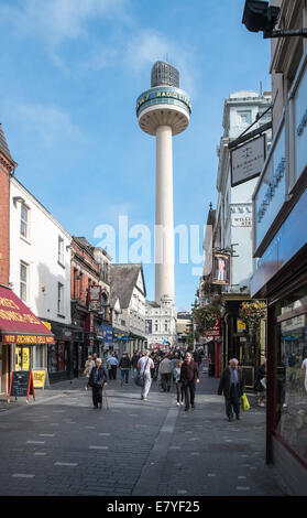 Radio City 96,7 Studio Turm (auch bekannt als St. Johns Beacon), gesehen von Richmond Street, Liverpool, England, UK Stockfoto