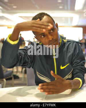 Berlin, Deutschland. 26. September 2014. Long Distance Runner Tsegaye Kebede aus Äthiopien besucht eine Pressekonferenz anlässlich des 41. Berlin-Marathon in Berlin, Deutschland, 26. September 2014. Foto: Roland Popp/Dpa/Alamy Live News Stockfoto