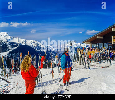 Berg-Restaurant-Morgins Skigebiet Schweizer Alpen Wallis Schweiz Stockfoto