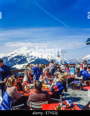 Bergrestaurant Morgins ski resort Schweizer Alpen Wallis Schweiz Europa Stockfoto