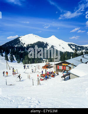 Bergrestaurant Morgins ski resort Schweizer Alpen Wallis Schweiz Europa Stockfoto