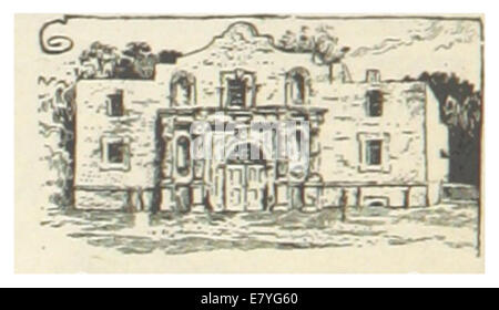 Diese Illustration aus dem Jahr 1891 zeigt das Alamo in San Antonio, Texas, ein wichtiger Ort der texanischen Revolution, wo 1836 eine historische Belagerung stattfand. Die Zeichnung spiegelt das Layout und die Bedeutung des Forts in der amerikanischen Geschichte wider. Stockfoto