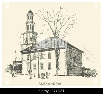 Eine Illustration aus dem Jahr 1891, die die Alexandra Church in Virginia zeigt, die für ihre Verbindung mit George Washingtons Gottesdienst und historischer Bedeutung bekannt ist. Stockfoto