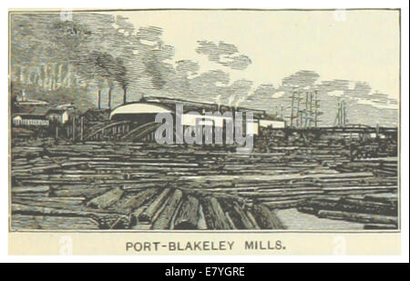 Diese 1891 entstandene Illustration aus dem US-WA zeigt die Port Blakely Saw Mills und zeigt die bedeutende Industriestandorte im Bundesstaat Washington, die für die Holzproduktion im späten 19. Jahrhundert bekannt ist. Stockfoto