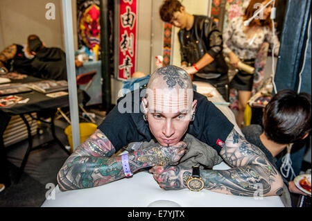 London, UK. 26. September 2014. 10. internationale Tattoo Convention Tobacco Dock, London UK Freitag 26 September Stockfoto