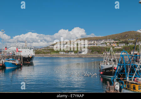 Auto Fähre Coruick im Hafen von Mallaig mit Angelboote/Fischerboote Lochaber Hochland Schottland Stockfoto