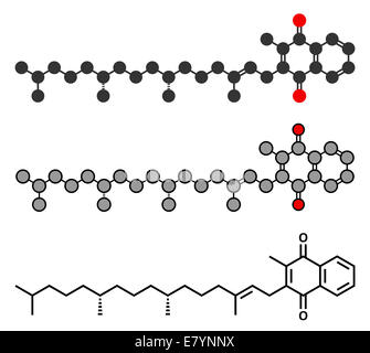Vitamin K (K1, Phylloquinone, Phytomenadione) Molekül. Stilisierte 2D Rendering und konventionellen Skelettformel. Stockfoto