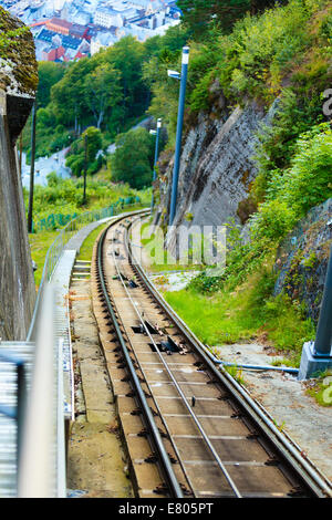 Reisen und Tourismus. Standseilbahn in Bergen, Norwegen, klettern Berg Floyen. Stockfoto