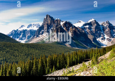 Tal der zehn Gipfel, Moraine Lake, Banff Nationalpark, Alberta, Kanada Stockfoto