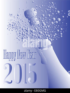 Silvester Champagner-Flasche mit Schaum und Bläschen geöffnet wird. Stockfoto