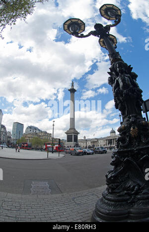 Fischaugen-Blick auf den Trafalgar Square in London. England. Stockfoto