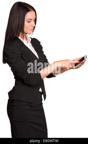 Schöne Geschäftsfrauen in Anzug mit Smartphone Stockfoto