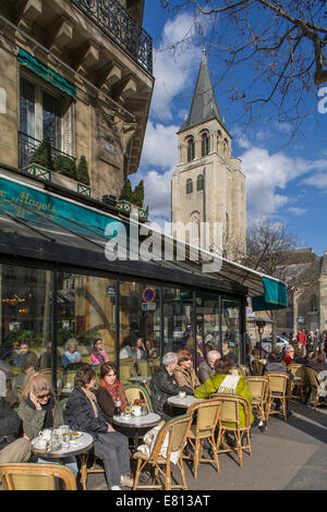 Frankreich, Paris (75), Café Les Deux Magots, Kirche von Saint Germain des Prés, linken Ufer Stockfoto