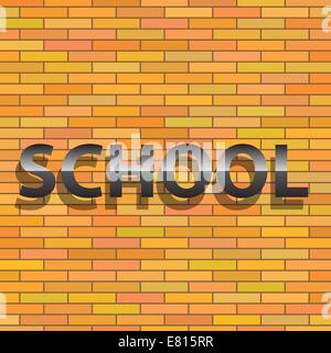Bunte Illustrationen mit Schule anmelden orange Wand Stockfoto