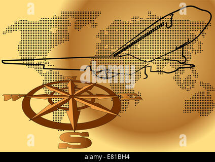 Windrose und Flugzeug Stockfoto