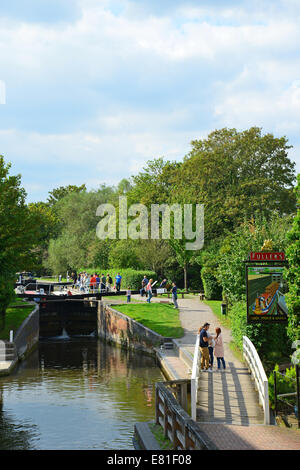 Newbury Sperre für Kennet & Avon Canal, Newbury, Berkshire, England, Vereinigtes Königreich Stockfoto