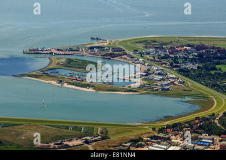 Luftaufnahme, Hafen von Norderney mit Fähranleger, Wattenmeer, Norderney, Insel in der Nordsee, die ostfriesischen Inseln Stockfoto