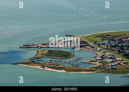 Luftaufnahme, Hafen von Norderney mit Fähranleger, Wattenmeer, Norderney, Insel in der Nordsee, die ostfriesischen Inseln Stockfoto