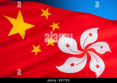 Flagge der Volksrepublik China und die Flagge von Hong Kong. Stockfoto