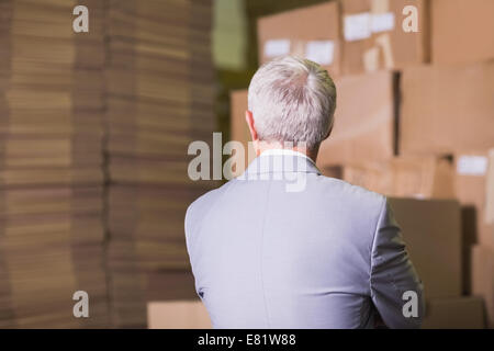 Rückansicht des Managers im Lager Stockfoto