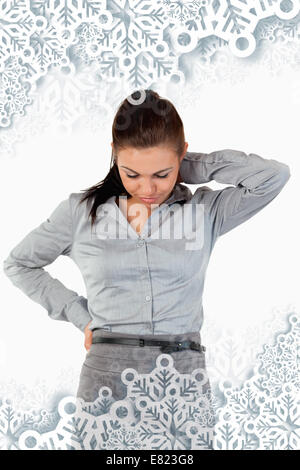 Porträt von traurig Geschäftsfrau mit Rückenschmerzen Stockfoto