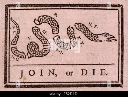 Benjamin Franklins berühmten "Join or Die" cartoo Stockfoto