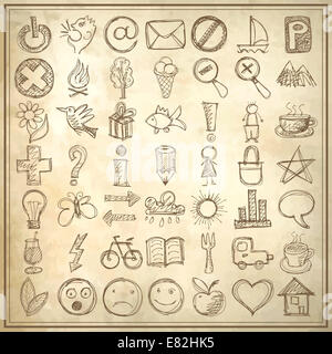 Satz von 49 Hand zeichnen Web Icon Design-Elemente Stockfoto