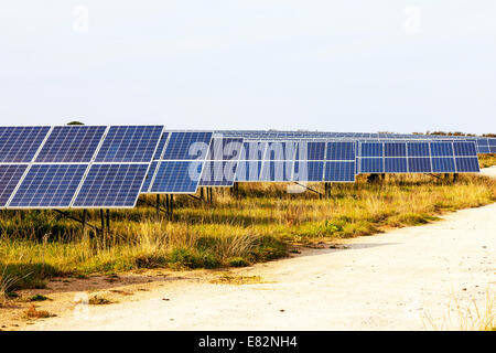 Solar Panel Panels Bauernhof Feld voll Hayle Cornwall Cornwall elektrische Stromgeneratoren, Photovoltaik, Solar Park, Photovoltaikanlage Stockfoto