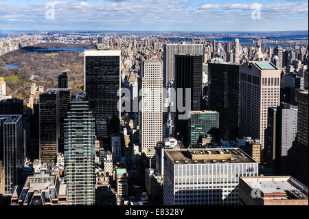 UNS, New York City. Aussicht vom Top of the Rock Aussichtsplattform, 30 Rockefeller Plaza.  Central Park. Stockfoto