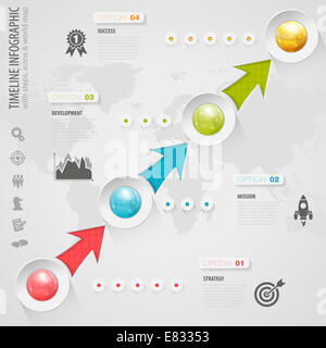 Business Timeline Infografik mit Schaltflächen, Symbole und Optionen. Vorlage Stockfoto