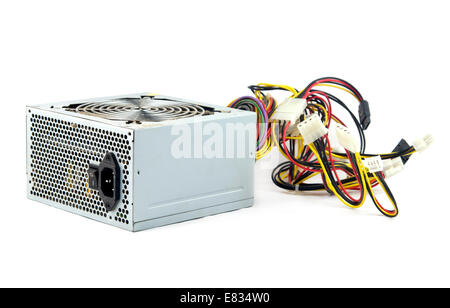 Computer-Netzteil isoliert auf weiss Stockfoto