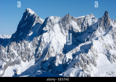 Grandes Jorasses-Nordwand, Mont Mallet und Dent du Geant, Chamonix, Frankreich Stockfoto