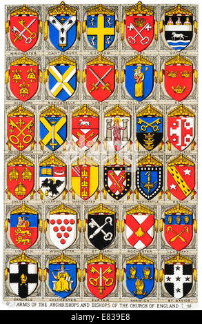 Lithographie Wappen der Erzbischöfe und Bischöfe der anglikanischen Kirche ca. 1885 Stockfoto