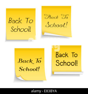 Gelben Haftnotizen mit Text Back To School Stockfoto