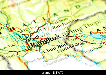 Nahaufnahme von Karte von Bangkok, Thailand Stockfoto