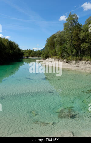 Obere Isar River, im Sediment Barriere, Naturschutzgebiet, Isartal, Tölzer Land, Upper Bavaria, Bavaria, Germany Stockfoto